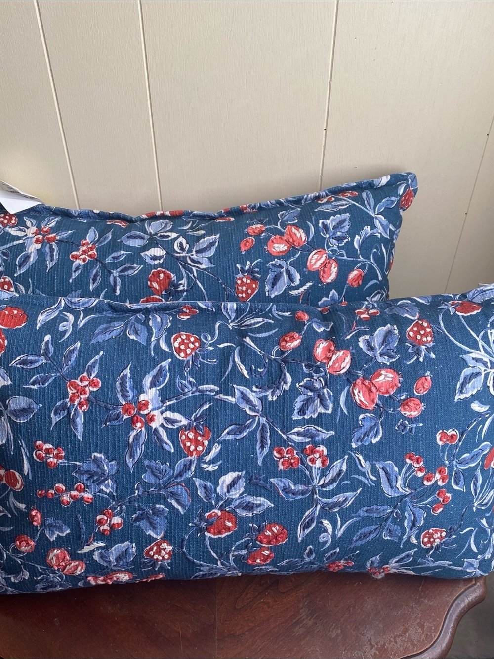 Laura Ashley Blue Floral Pillows with Red Accents